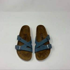 Birkenstock Yao Blue Smooth Leather Sandals Shoes